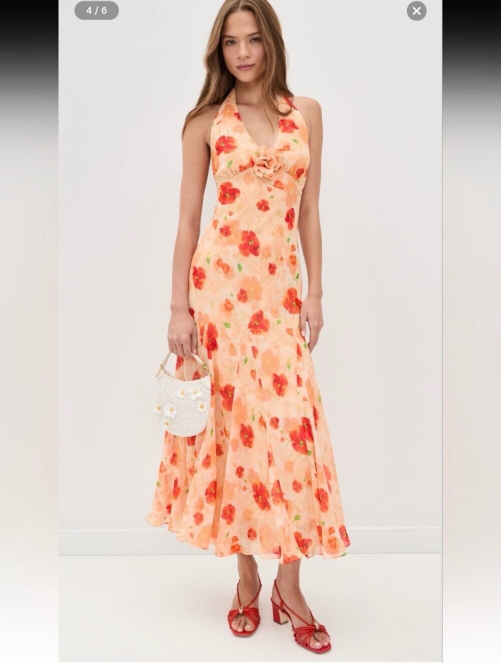 astra the lable yasmeen orange floral halter deep v-neck maxi summer dress M